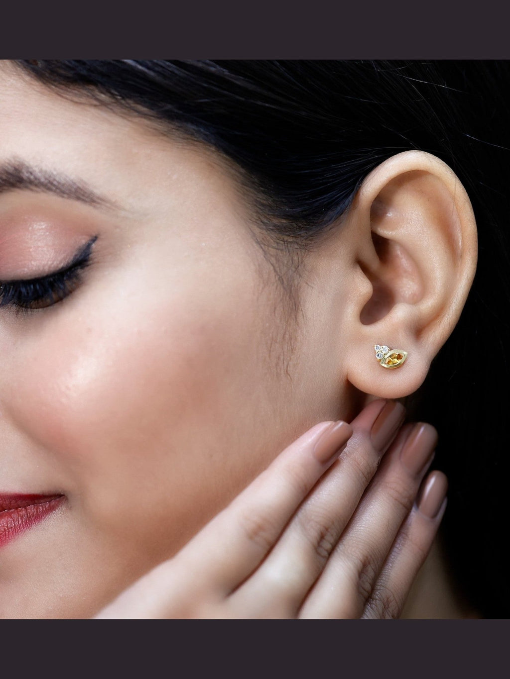 Bezel Set Citrine Marquise Stud Earrings with Diamonds - Courbe et Compagnie