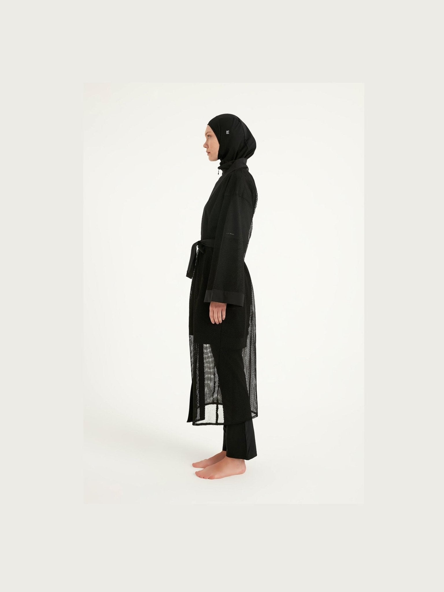 Black Full Coverage Mesh Kimono – Lightweight Islamic Beach Cover-Up P2501-1 - Courbe et Compagnie