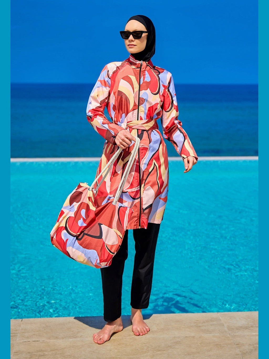 Black Full Coverage Modest Swimwear Set for Women R2515 - Courbe et Compagnie