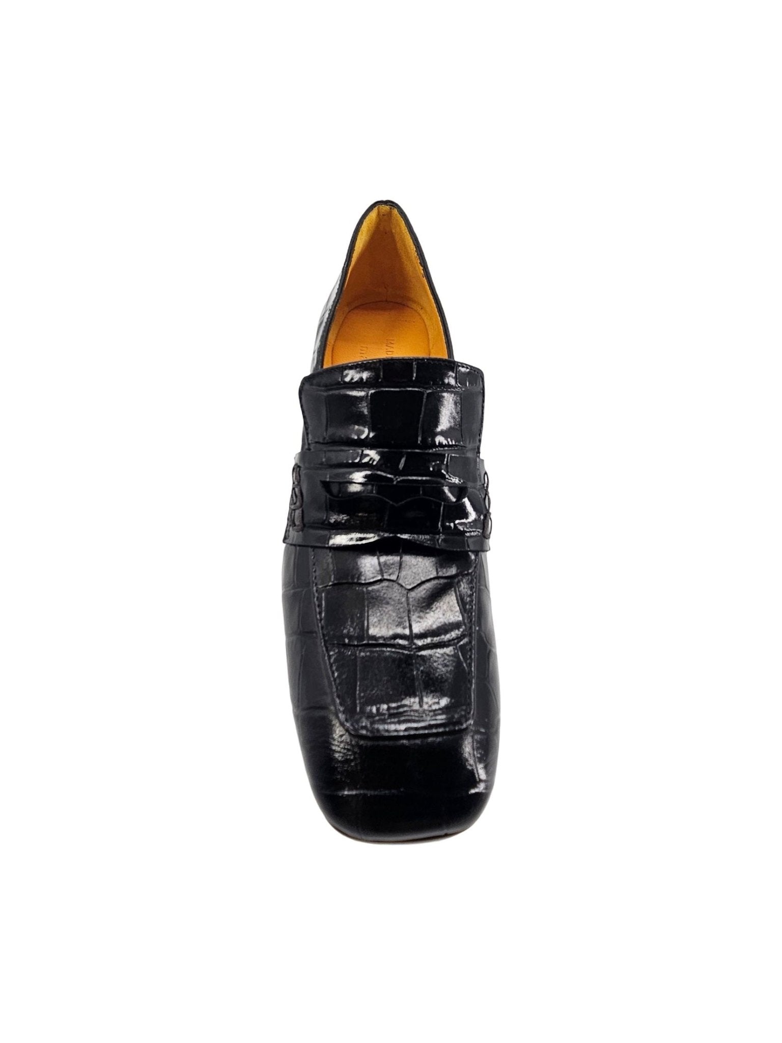 Black Leather Heel Moc Croc Leather Loafer - Courbe et Compagnie