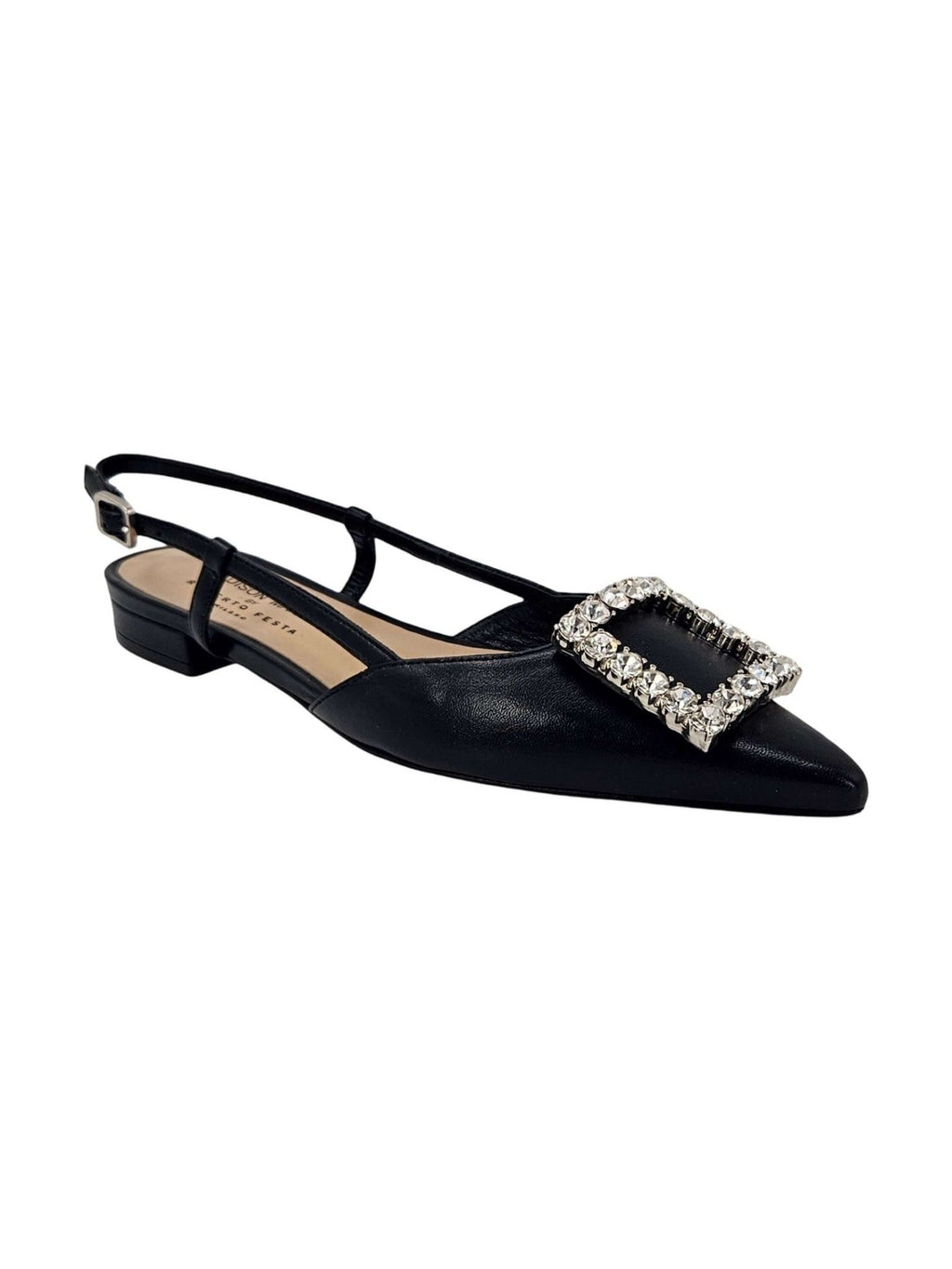 Black Leather Lavanda Slingback Flat — Women's Dress Shoes - Courbe et Compagnie