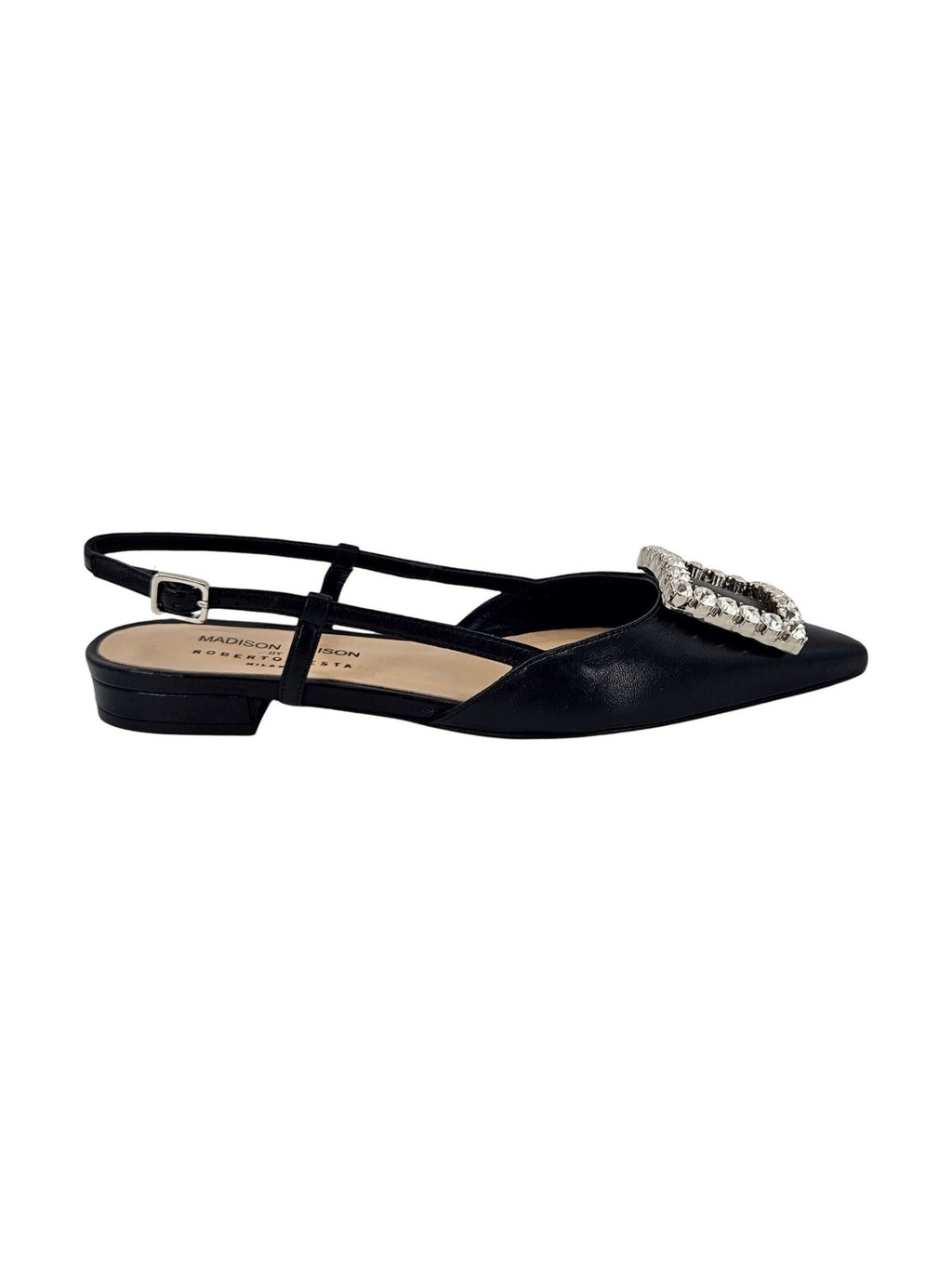 Black Leather Lavanda Slingback Flat — Women's Dress Shoes - Courbe et Compagnie