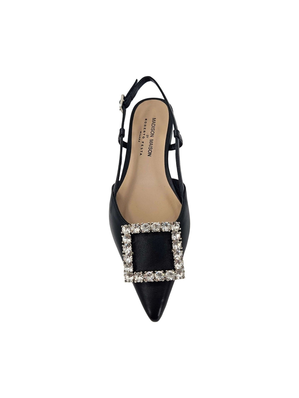 Black Leather Lavanda Slingback Flat — Women's Dress Shoes - Courbe et Compagnie