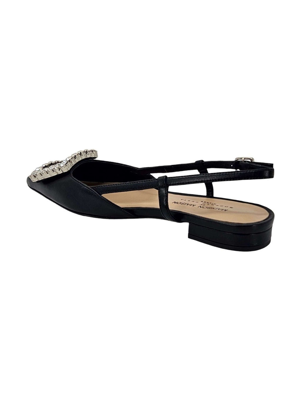 Black Leather Lavanda Slingback Flat — Women's Dress Shoes - Courbe et Compagnie