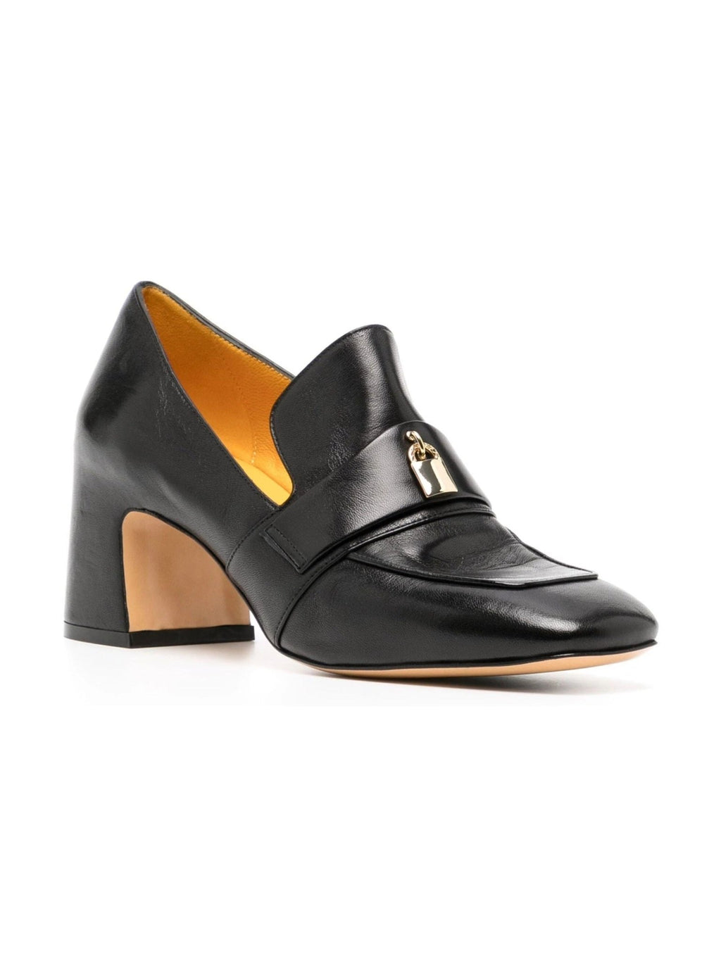Black Leather Lock Heel Loafer - Courbe et Compagnie