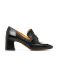 Black Leather Lock Heel Loafer - Courbe et Compagnie