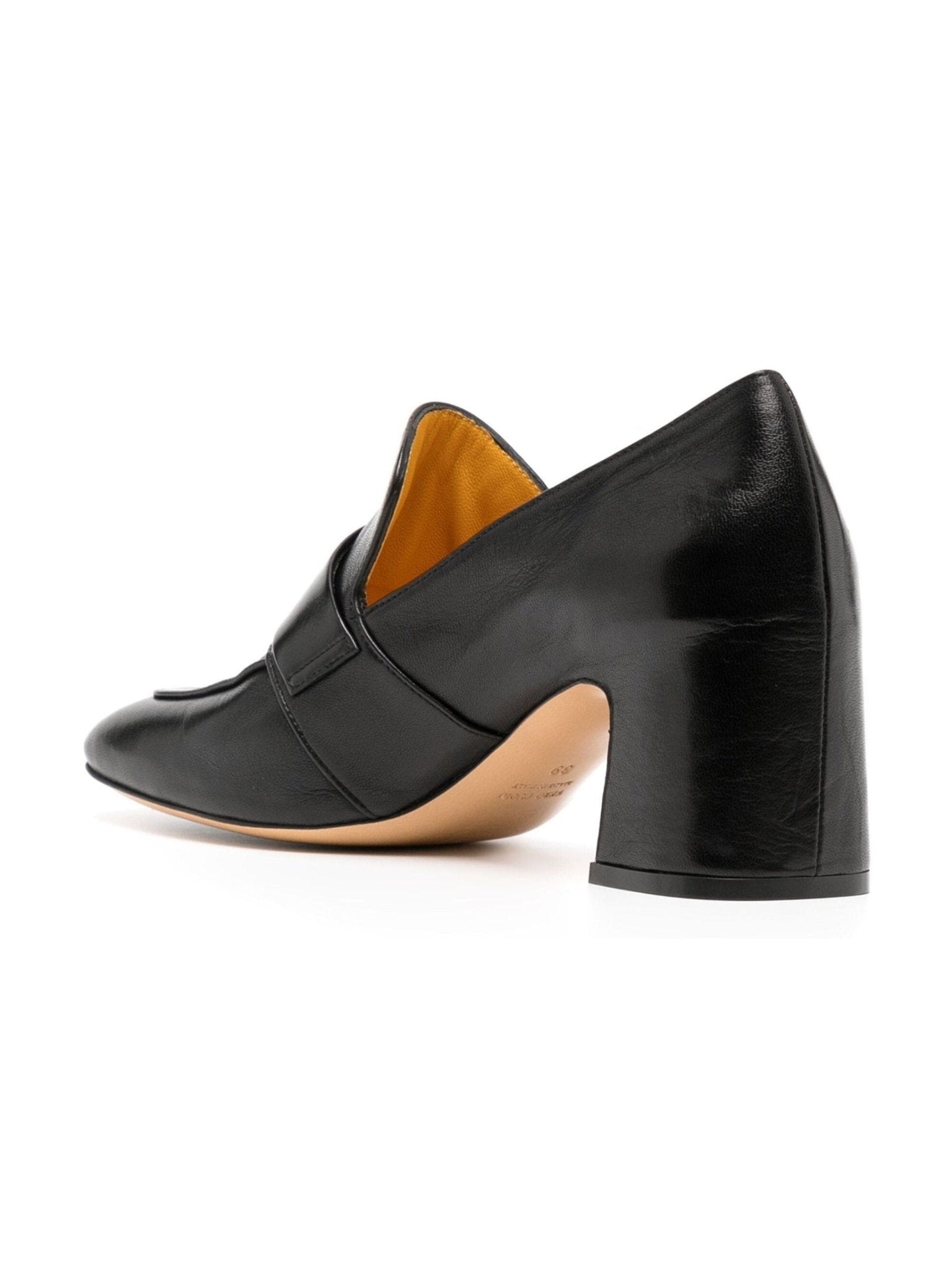 Black Leather Lock Heel Loafer - Courbe et Compagnie
