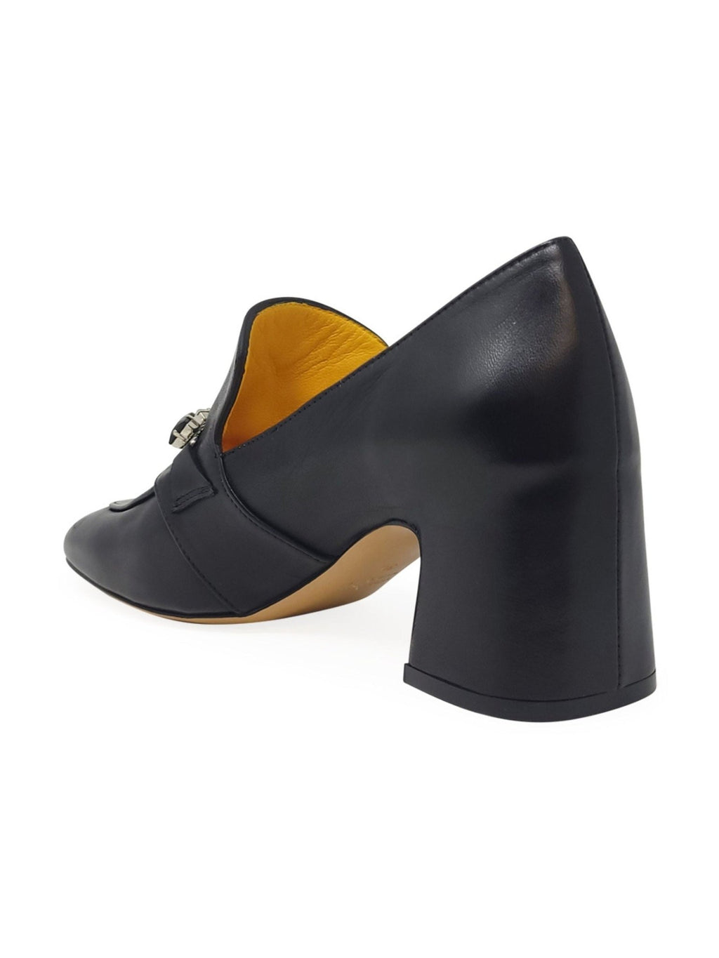 Black Leather Mid Heel Jeweled Loafer - Courbe et Compagnie