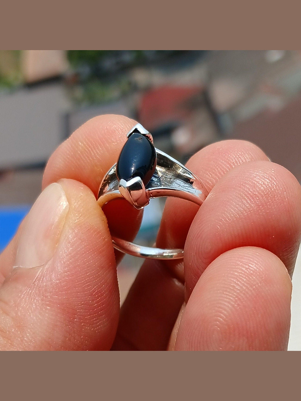 Black Onyx Ring, Sterling Silver Ring, Minimalist Ring, black Onyx Marquise Cabochon, handmade Onyx Ring, gift for her, Womens Gift- Size 8 - Courbe et Compagnie