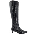 Black Tall Moc Croc Pointy Toe Kitten Heel Boot - Courbe et Compagnie