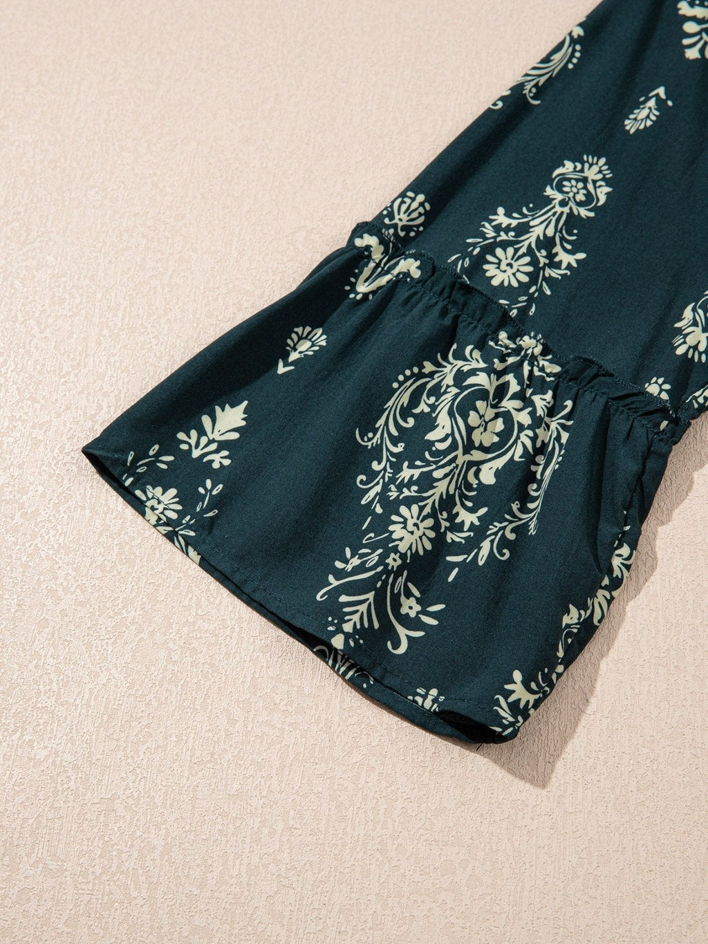 Blue Boho Floral Print Lettuce Trim 3/4 Sleeve Mini Dress - Courbe et Compagnie