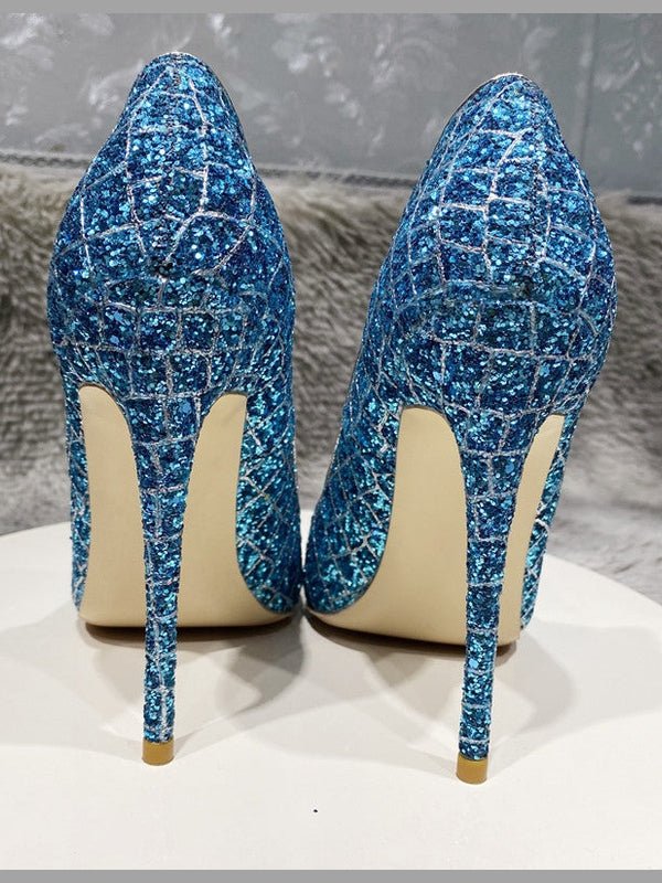 Blue Sequined High Heel Wedding Shoes — Everyday Glam Heels - Courbe et Compagnie