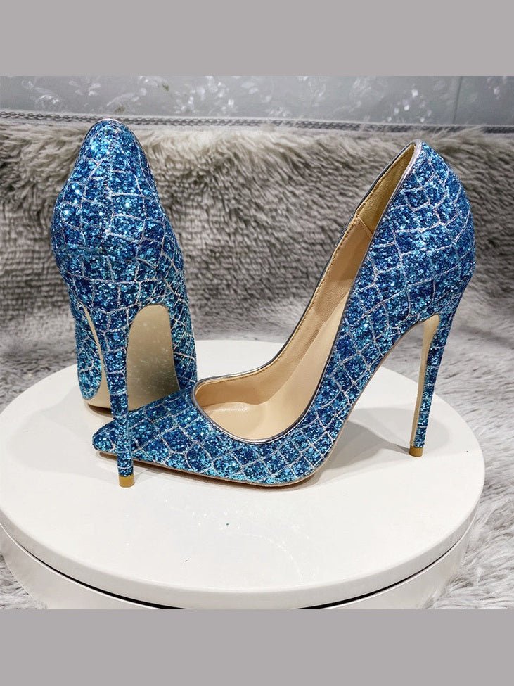 Blue Sequined High Heel Wedding Shoes — Everyday Glam Heels - Courbe et Compagnie