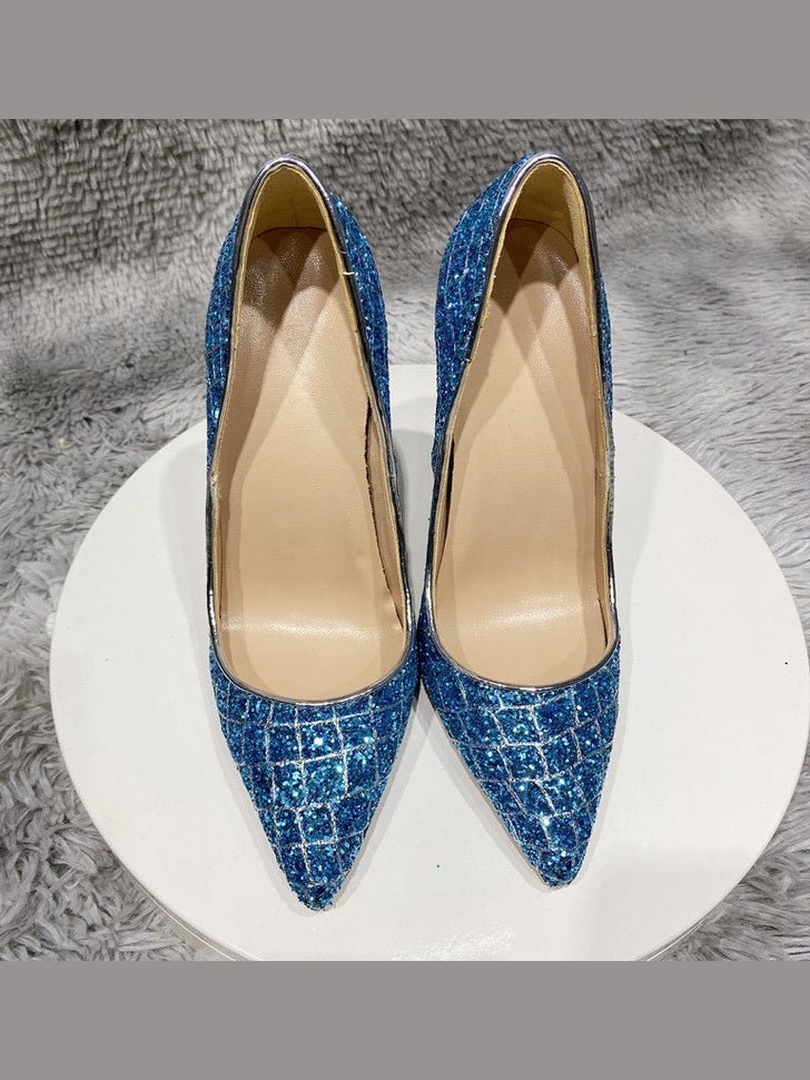 Blue Sequined High Heel Wedding Shoes — Everyday Glam Heels - Courbe et Compagnie