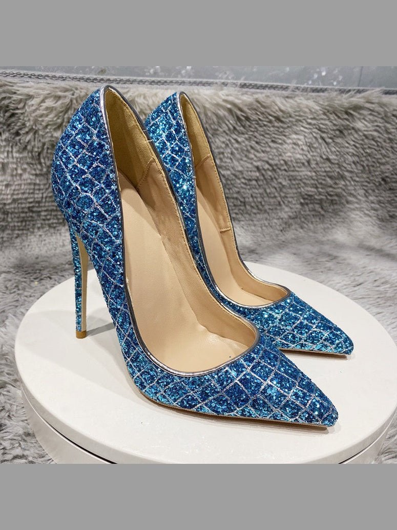 Blue Sequined High Heel Wedding Shoes — Everyday Glam Heels - Courbe et Compagnie