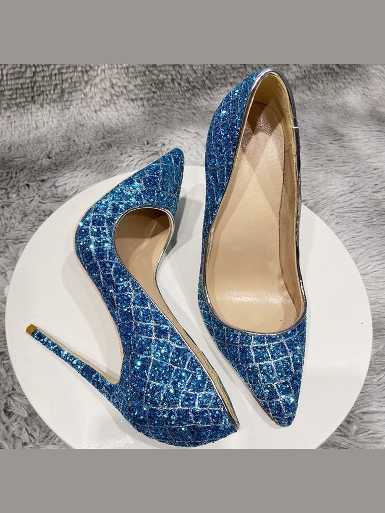 Blue Sequined High Heel Wedding Shoes — Everyday Glam Heels - Courbe et Compagnie