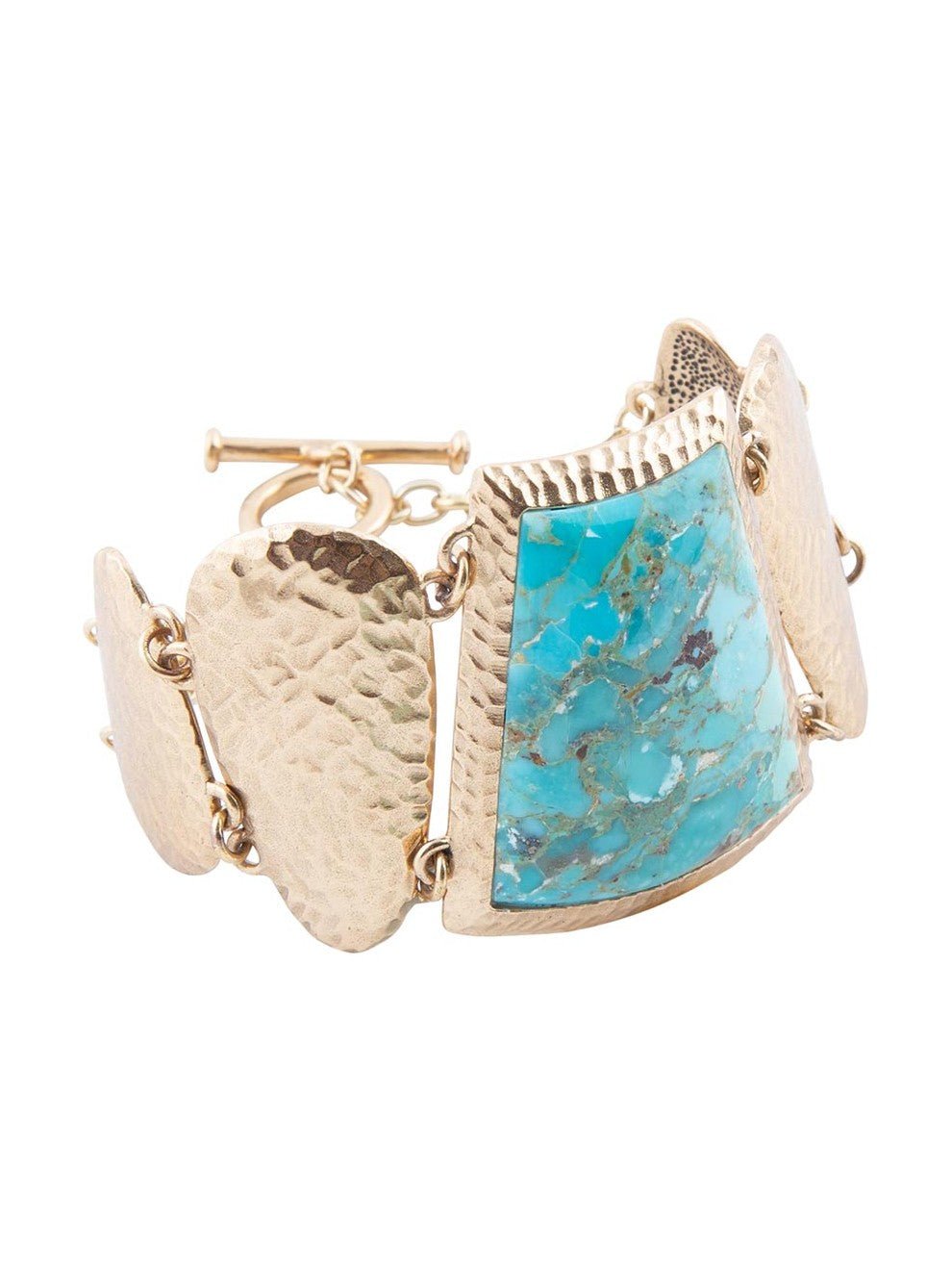 Blue Turquoise Jeweled Statement Link Golden Bracelet - Courbe et Compagnie