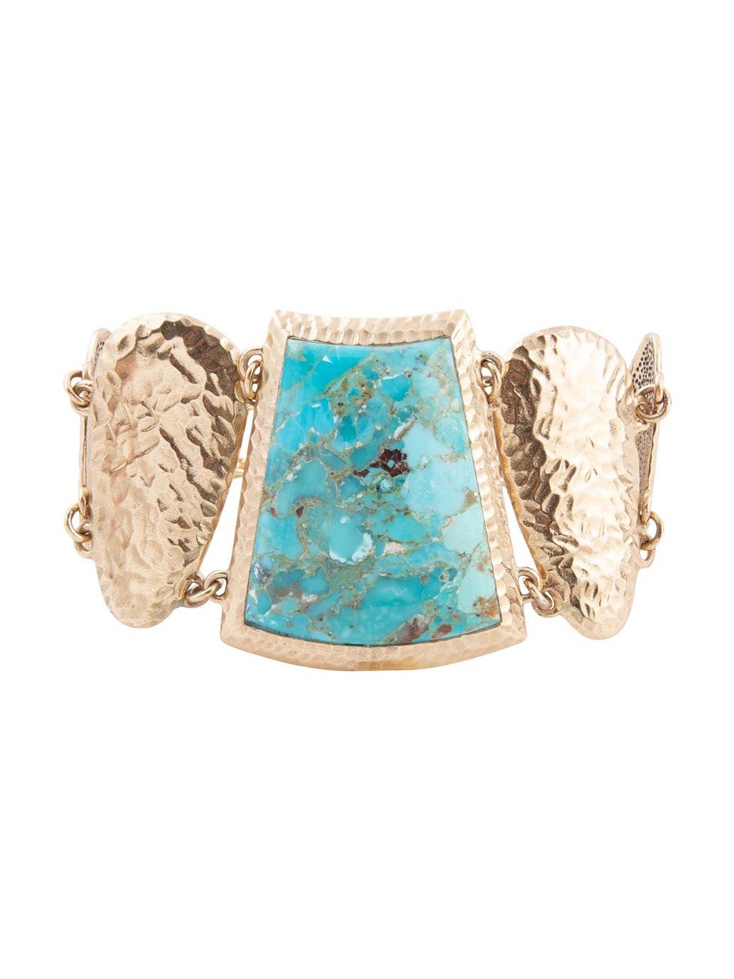 Blue Turquoise Jeweled Statement Link Golden Bracelet - Courbe et Compagnie