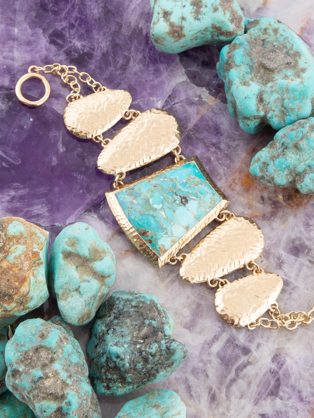 Blue Turquoise Jeweled Statement Link Golden Bracelet - Courbe et Compagnie