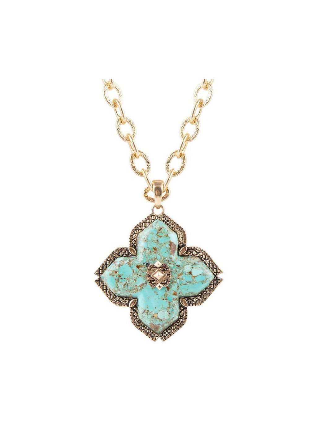 Blue Turquoise Maltese Cross Golden Pendant Necklace - Courbe et Compagnie