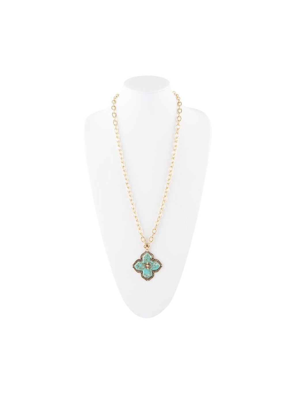 Blue Turquoise Maltese Cross Golden Pendant Necklace - Courbe et Compagnie