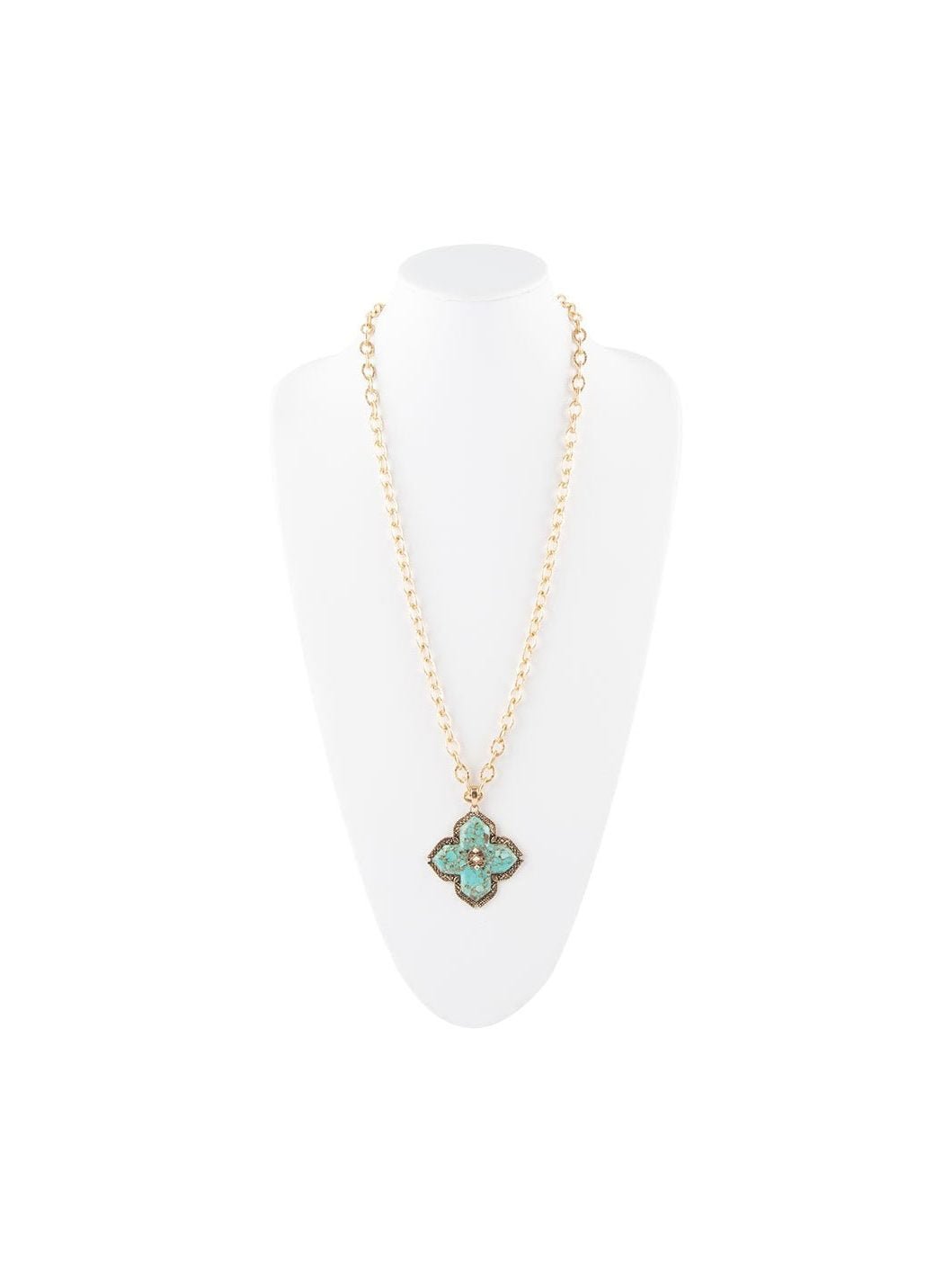 Blue Turquoise Maltese Cross Golden Pendant Necklace - Courbe et Compagnie