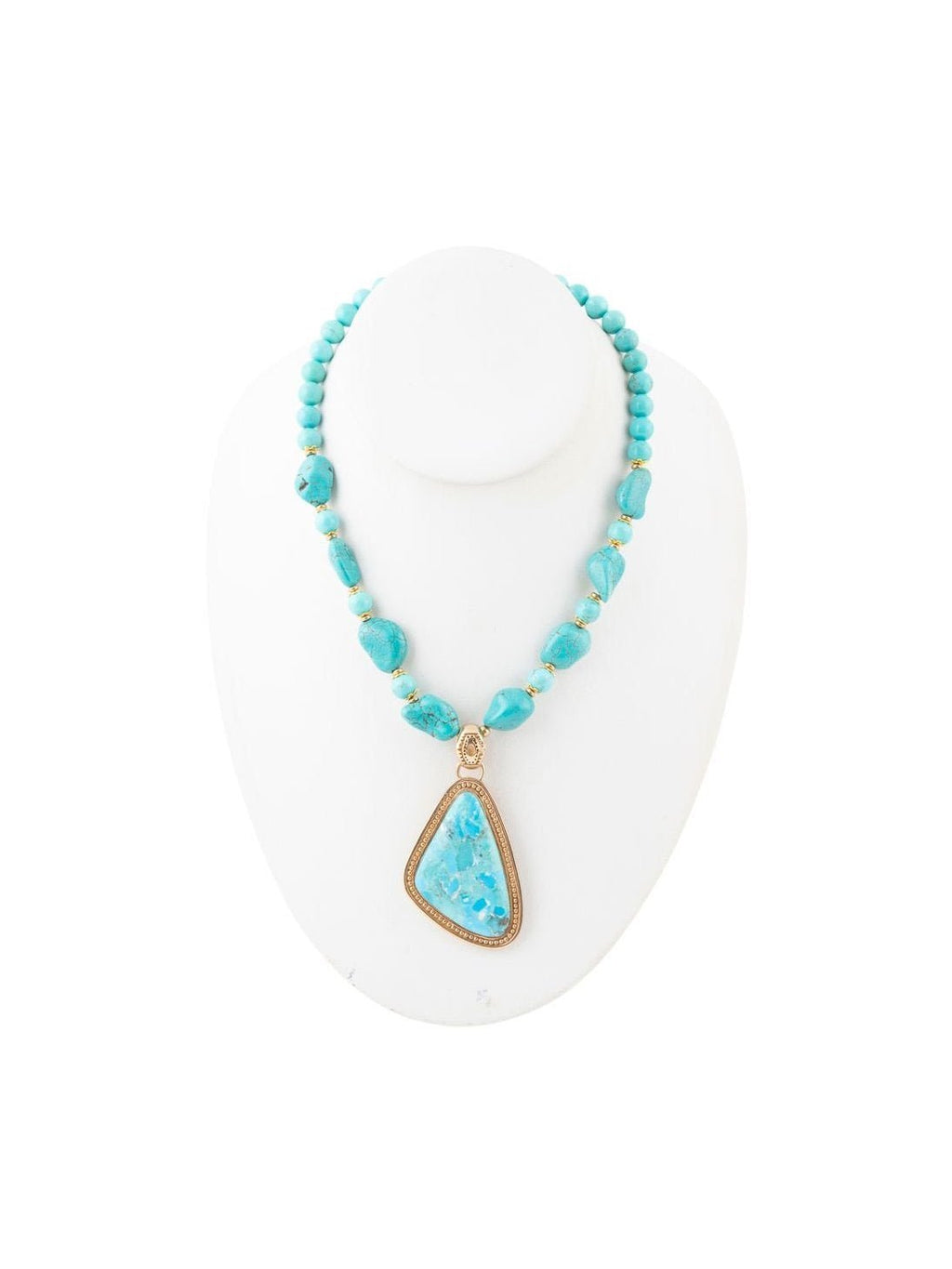 Blue Turquoise Triangle Golden Pendant Necklace - Courbe et Compagnie