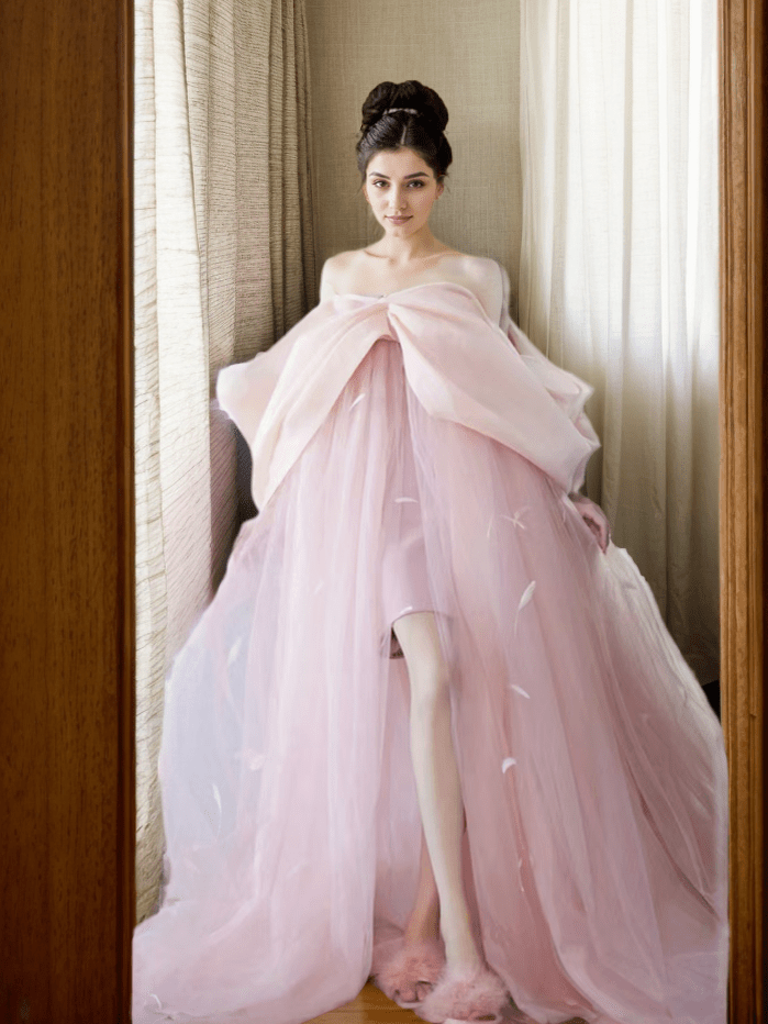 Blush Pink Sheer Bow-Tie Robe Dress – Romantic Elegance - Courbe et Compagnie