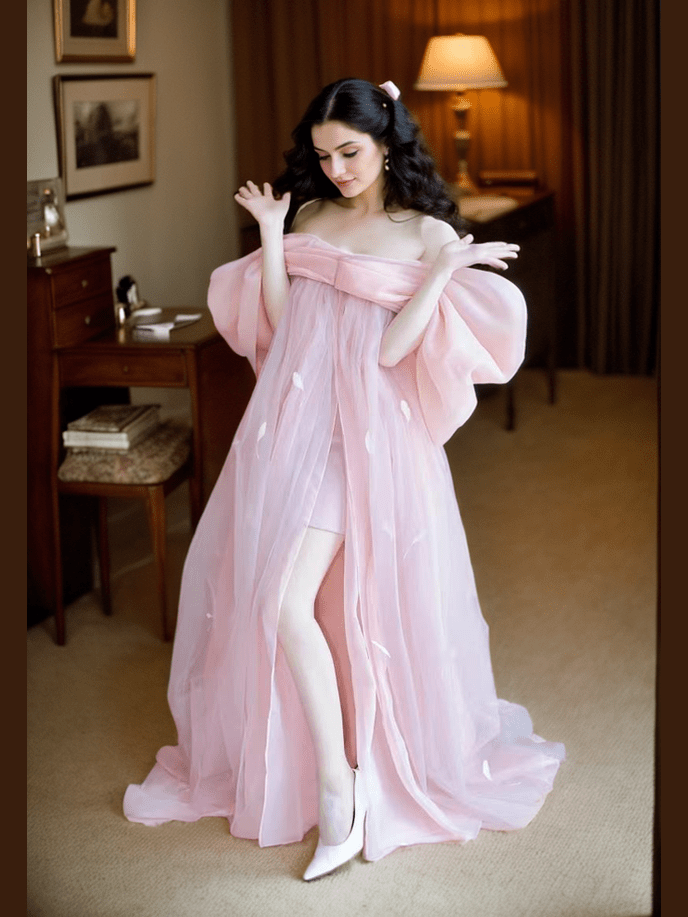 Blush Pink Sheer Bow-Tie Robe Dress – Romantic Elegance - Courbe et Compagnie