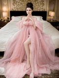 Blush Pink Sheer Bow-Tie Robe Dress – Romantic Elegance - Courbe et Compagnie