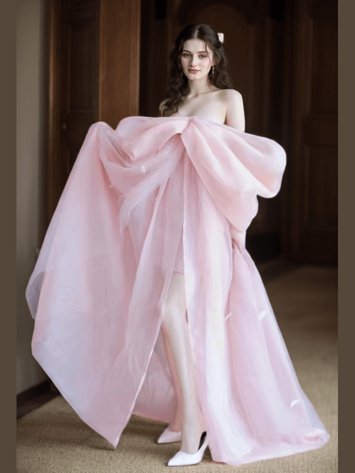 Blush Pink Sheer Bow-Tie Robe Dress – Romantic Elegance - Courbe et Compagnie