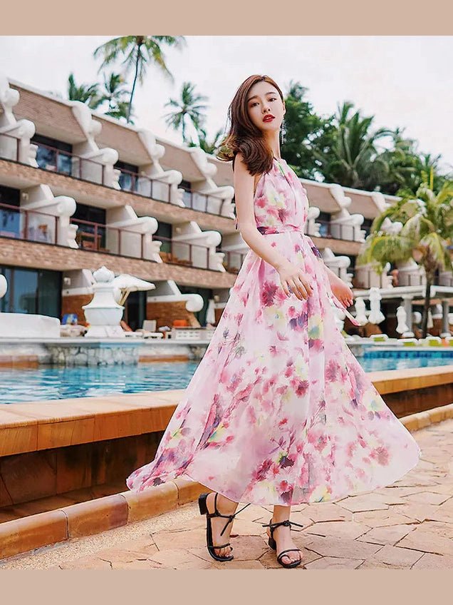 Bohemian Floral Chiffon Maxi Dress - Courbe et Compagnie