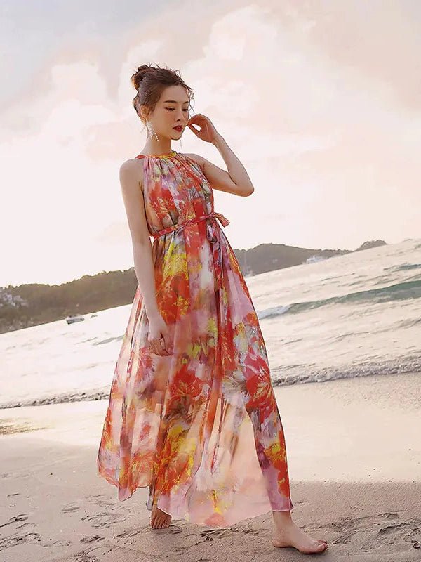 Bohemian Floral Chiffon Maxi Dress - Courbe et Compagnie