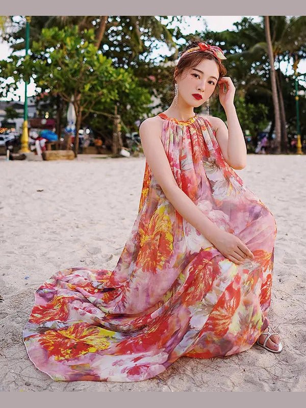 Bohemian Floral Chiffon Maxi Dress - Courbe et Compagnie