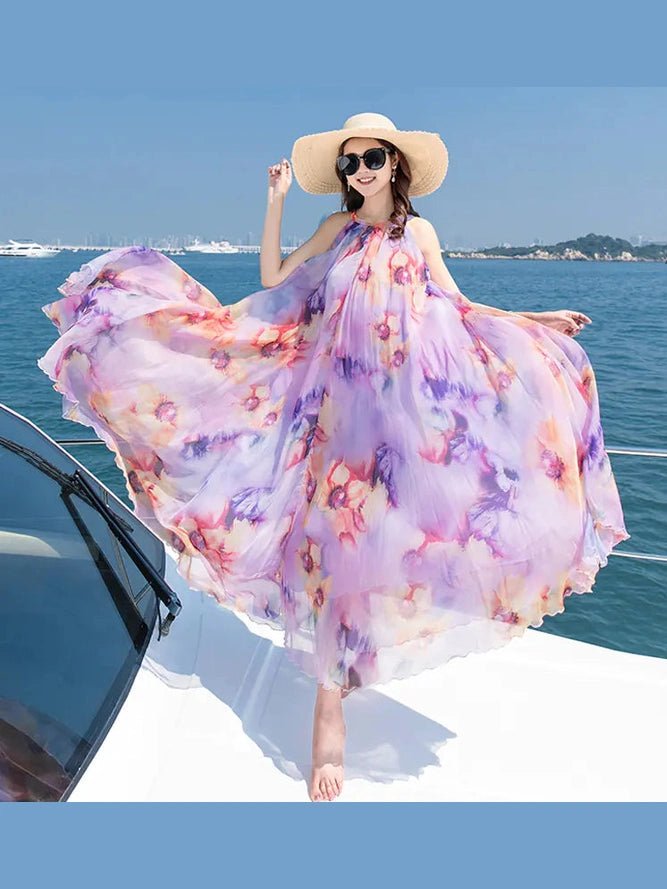 Bohemian Floral Chiffon Maxi Dress - Courbe et Compagnie