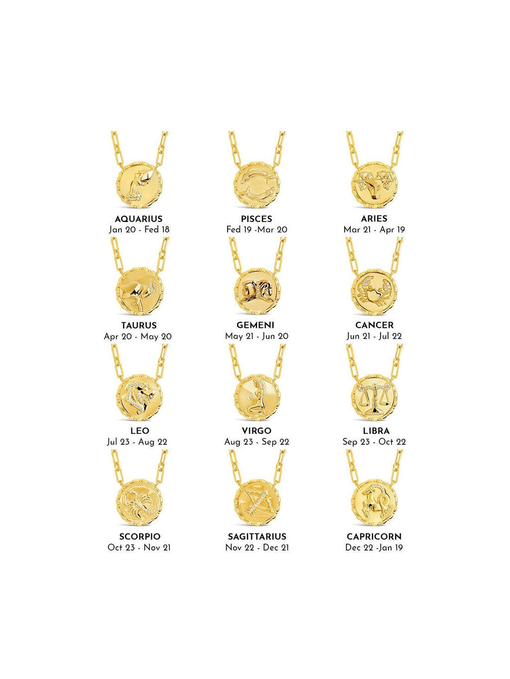 Bold CZ Zodiac Link Pendant Necklace - Courbe et Compagnie
