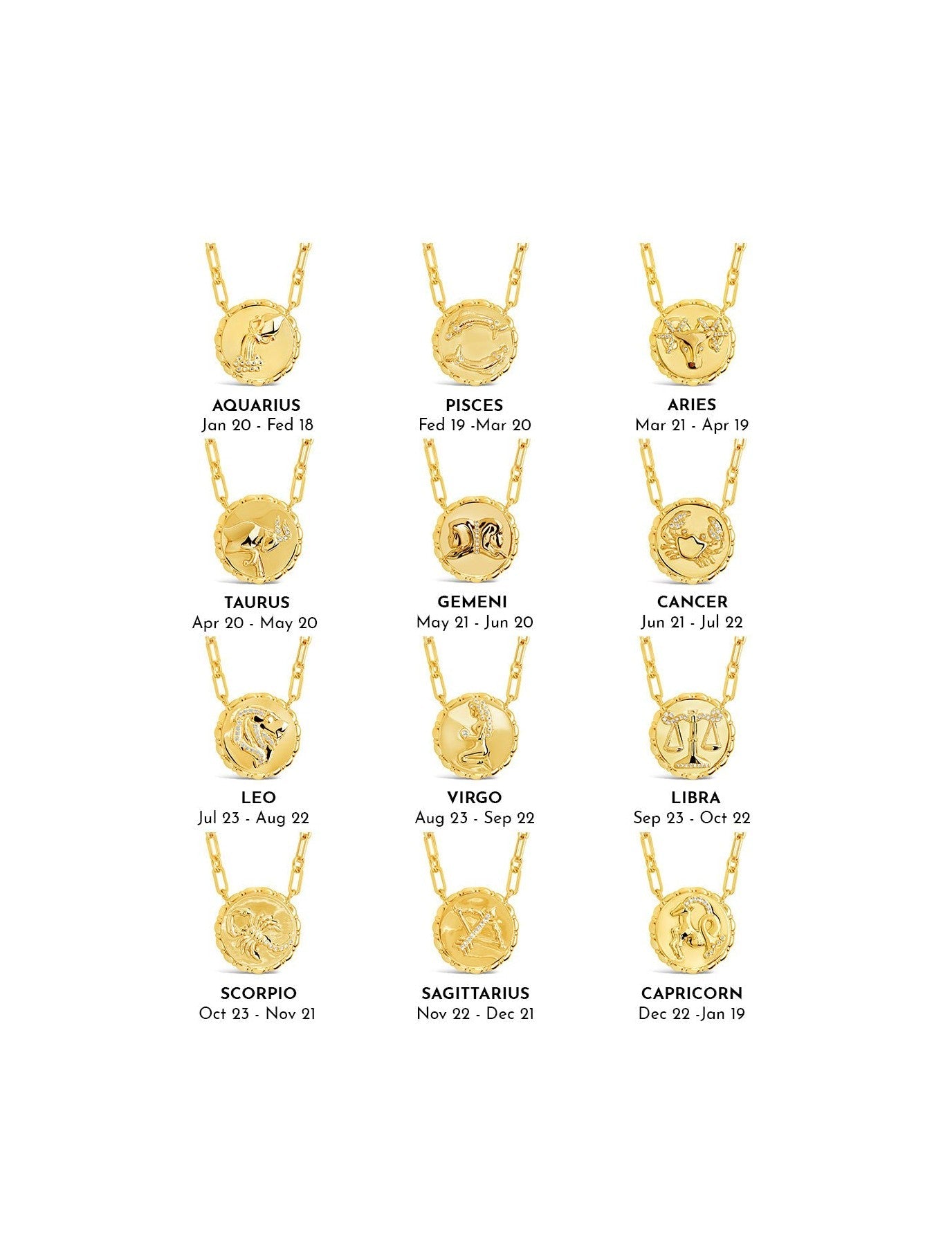 Bold CZ Zodiac Link Pendant Necklace - Courbe et Compagnie