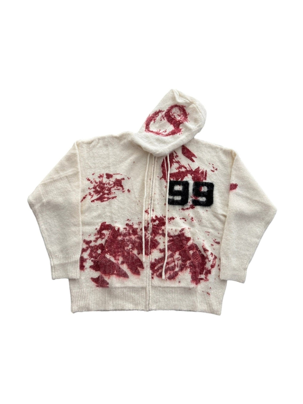 Brainwashed Splinter Mohair Hoodie White With Blood Red Design - Courbe et Compagnie