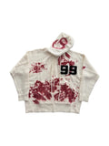 Brainwashed Splinter Mohair Hoodie White With Blood Red Design - Courbe et Compagnie