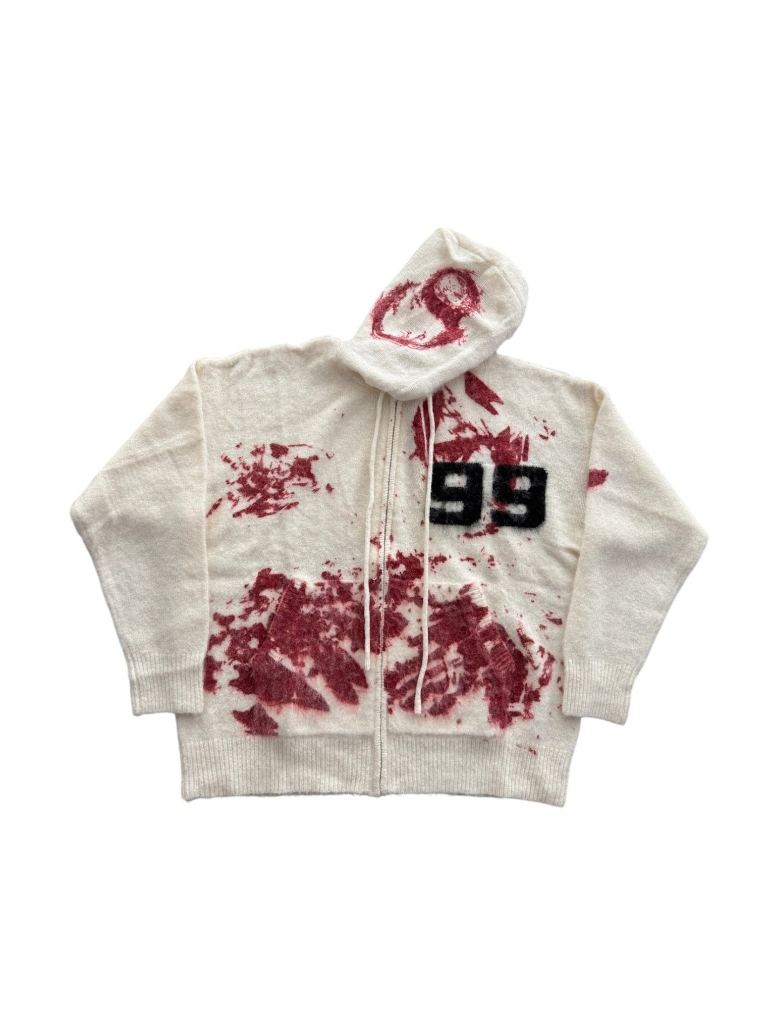 Brainwashed Splinter Mohair Hoodie White With Blood Red Design - Courbe et Compagnie