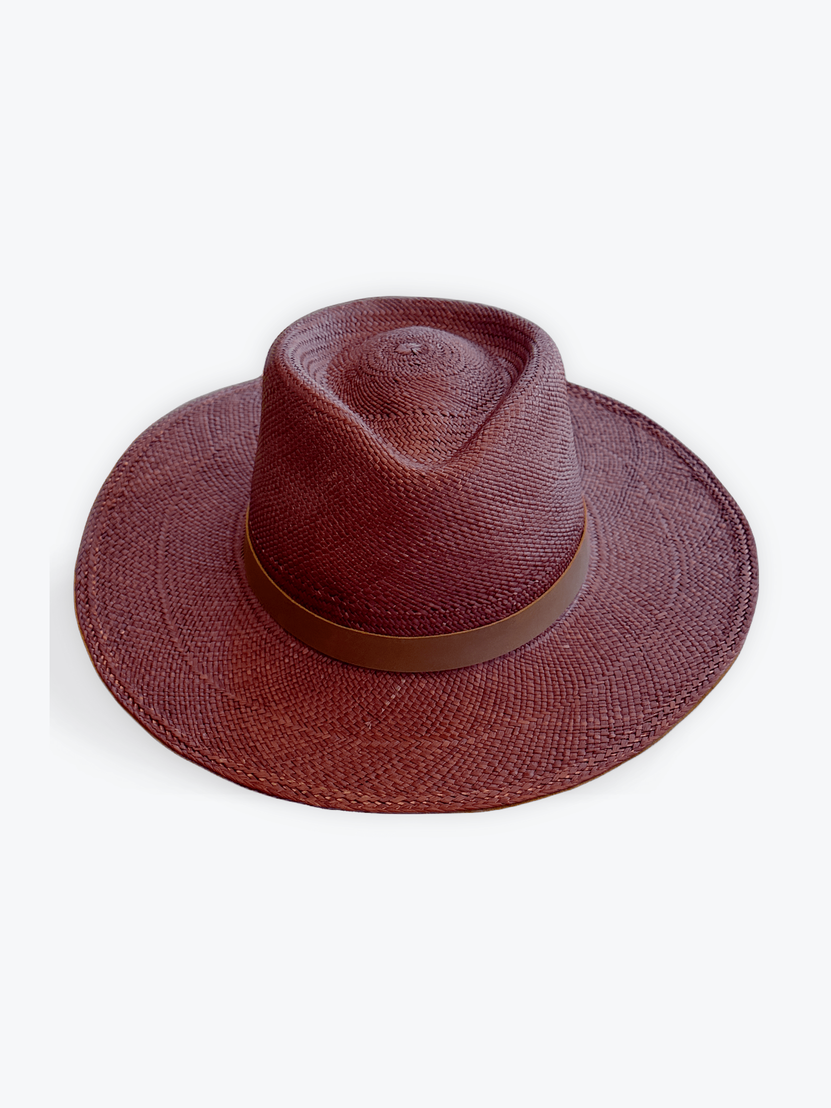 BURGUNDY LARGE BRIM TOQUILLA STRAW HAT - Courbe et Compagnie
