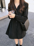 Buttoned Long Sleeve Plus Size Dress — Black & Brown - Courbe et Compagnie