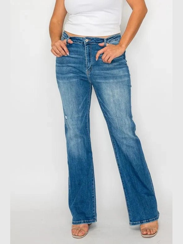 bytos Full Size Distressed High Rise Jeans with Pockets - Courbe et Compagnie