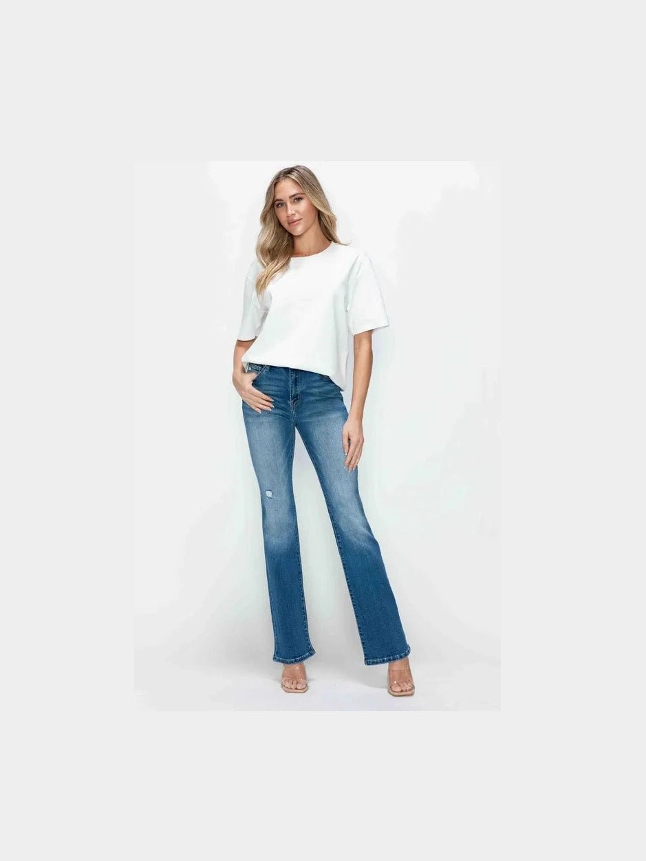 bytos Full Size Distressed High Rise Jeans with Pockets - Courbe et Compagnie