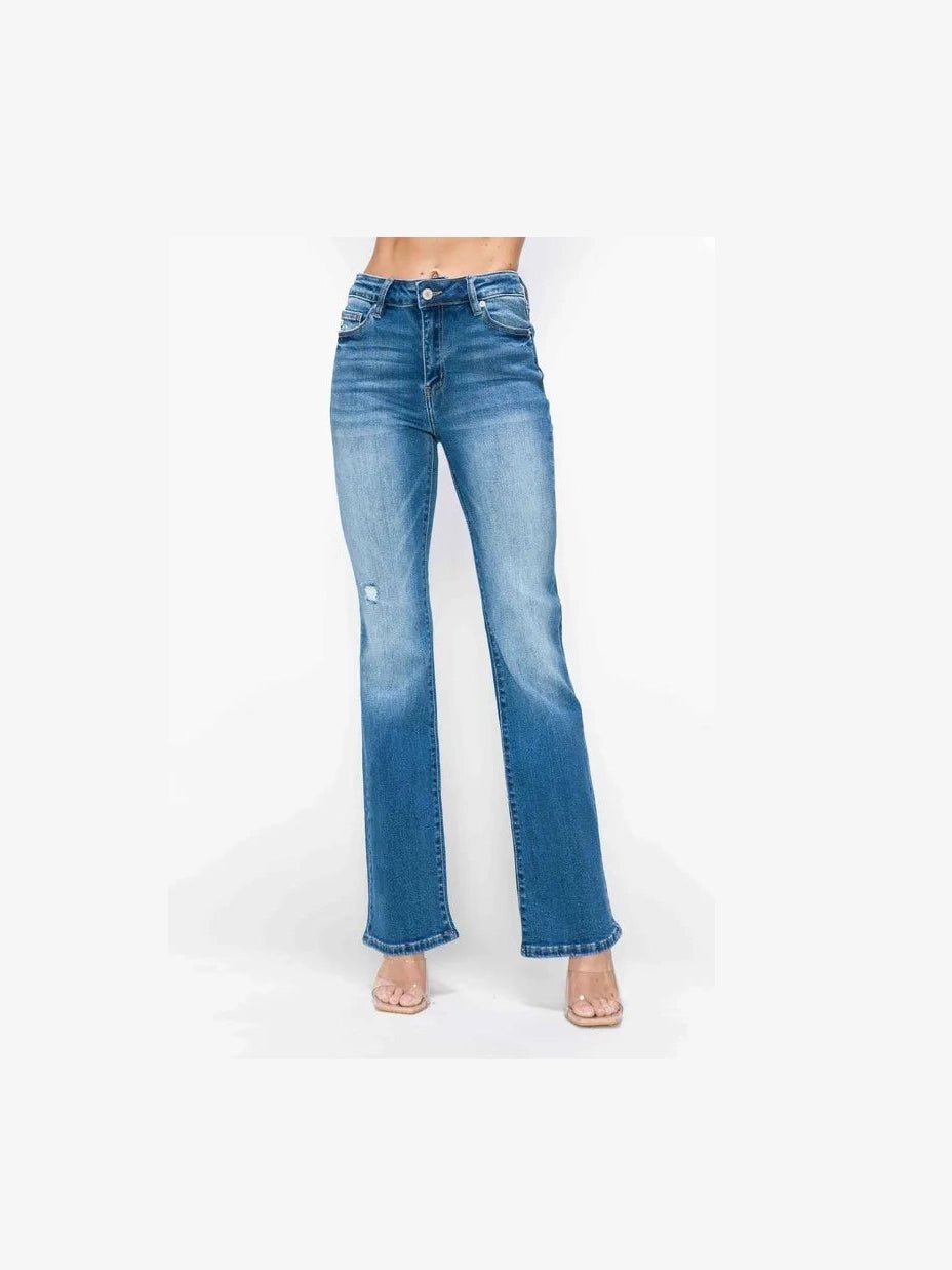 bytos Full Size Distressed High Rise Jeans with Pockets - Courbe et Compagnie