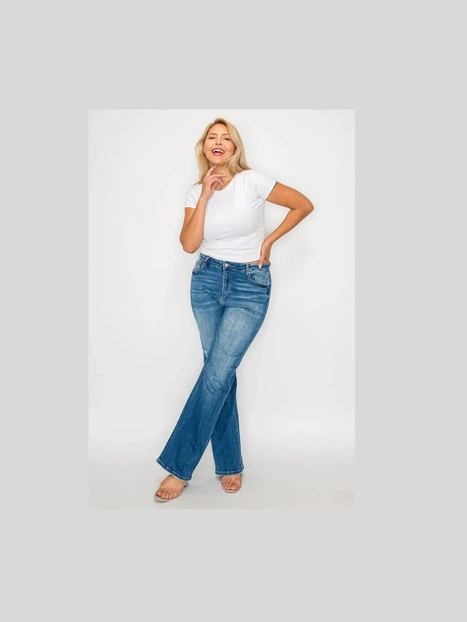 bytos Full Size Distressed High Rise Jeans with Pockets - Courbe et Compagnie
