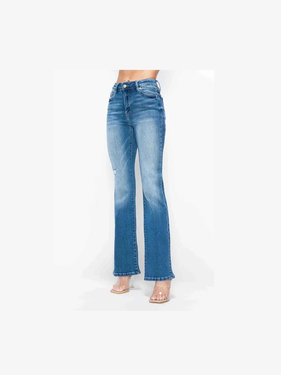 bytos Full Size Distressed High Rise Jeans with Pockets - Courbe et Compagnie