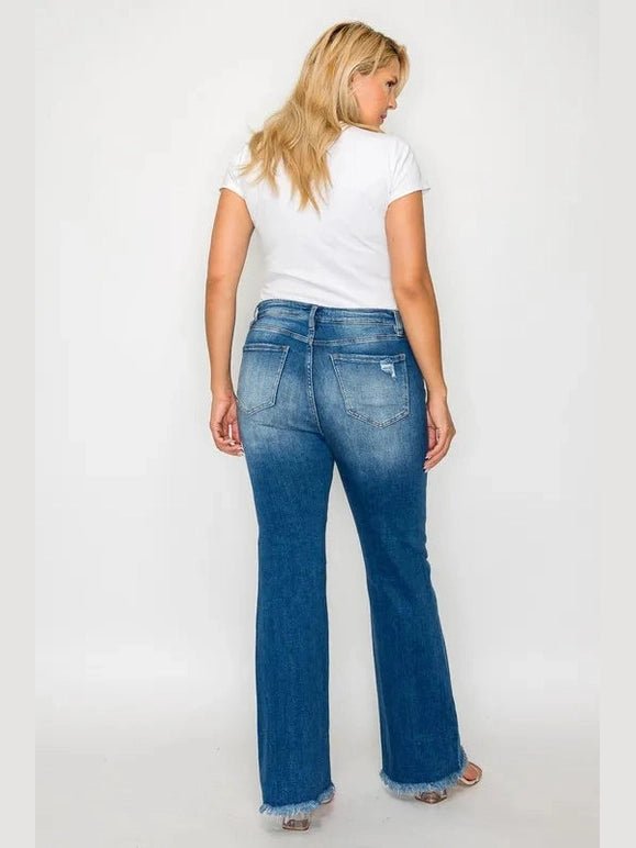 bytos Full Size Raw Hem Distressed High Rise Bootcut Jeans - Courbe et Compagnie