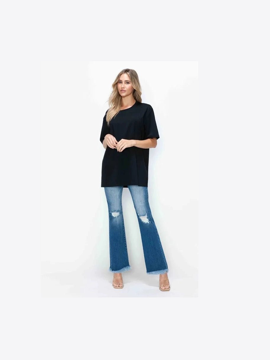 bytos Full Size Raw Hem Distressed High Rise Bootcut Jeans - Courbe et Compagnie