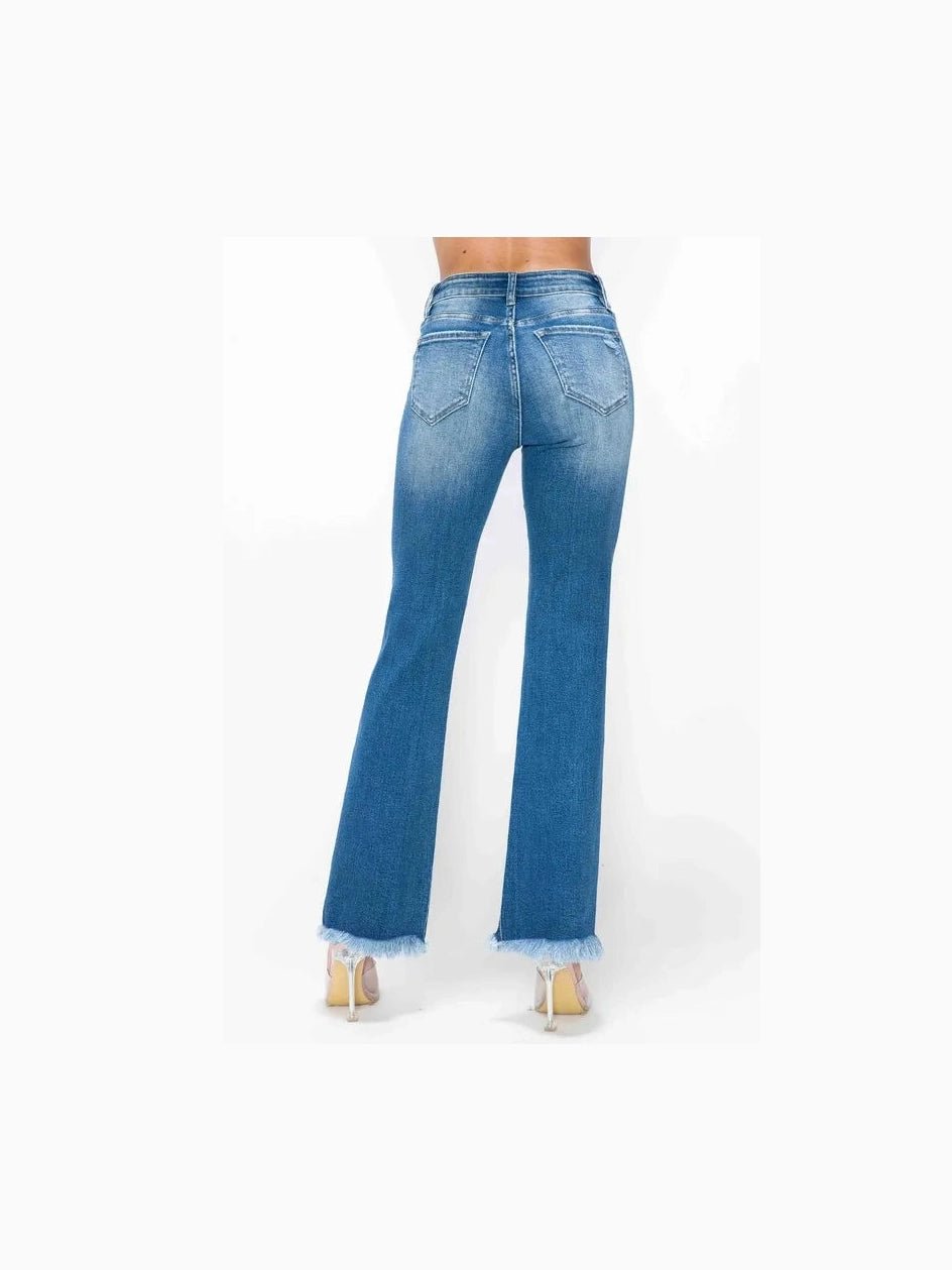 bytos Full Size Raw Hem Distressed High Rise Bootcut Jeans - Courbe et Compagnie